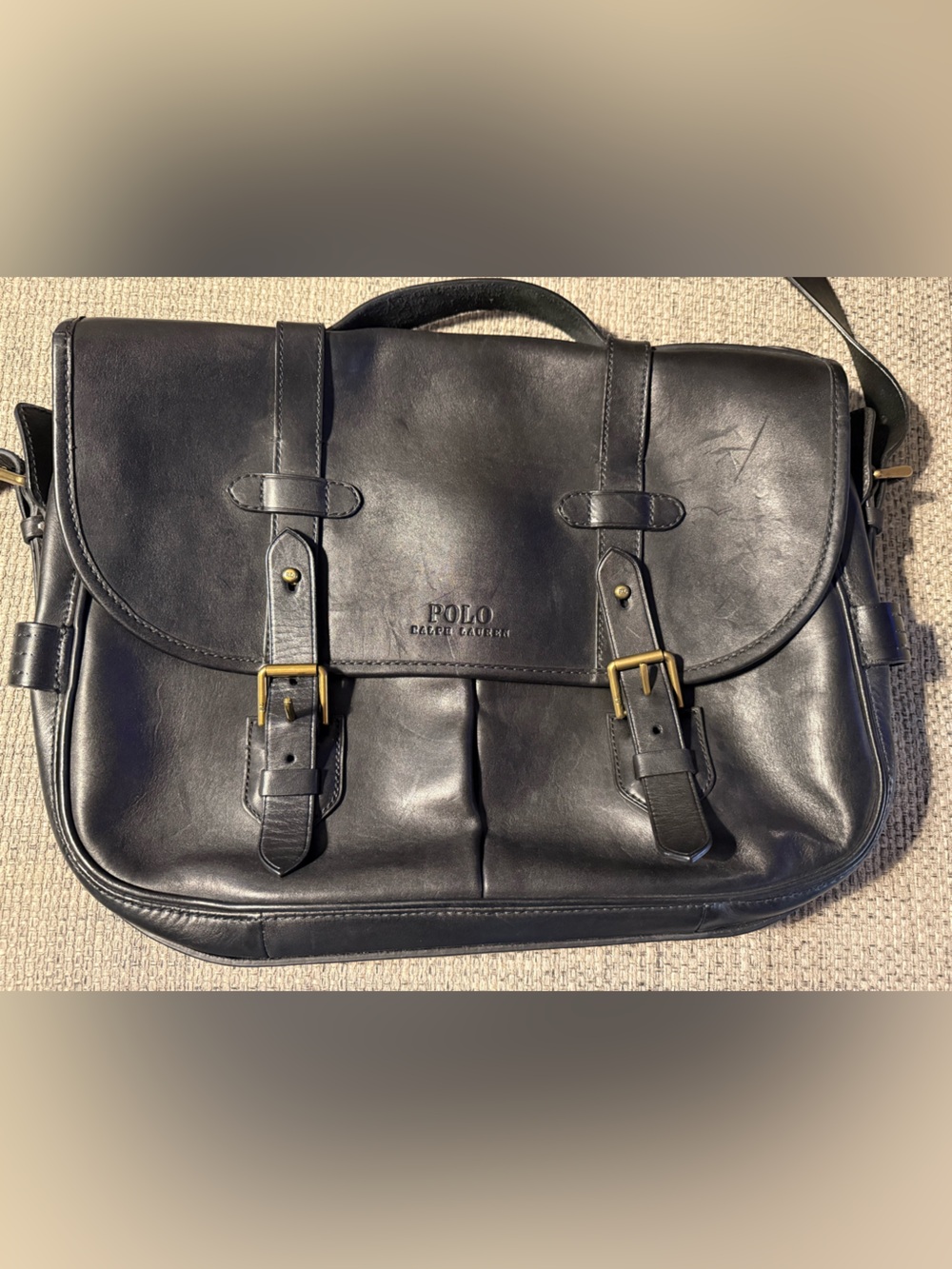 Polo by Ralph Lauren Black Leather Satchel Messenger Bag